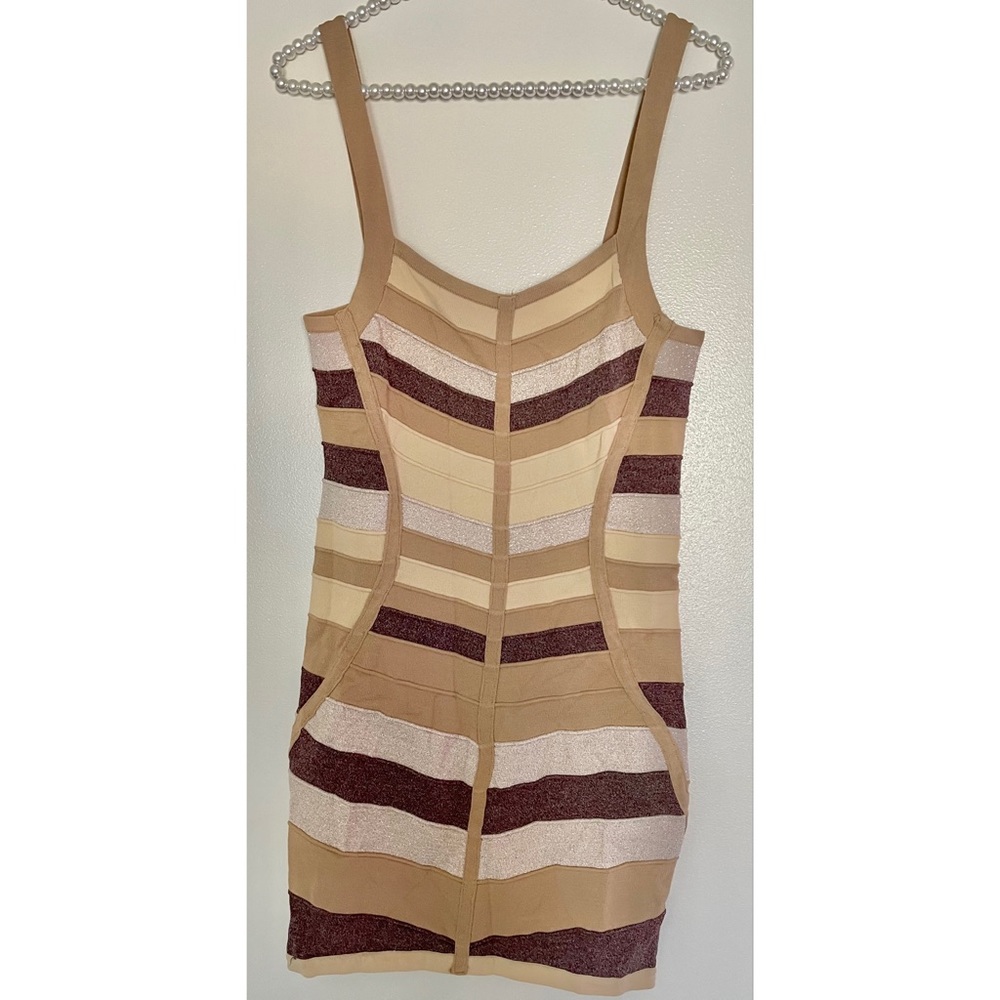 New Wow Couture Body-con Stripes Color-block Dress L